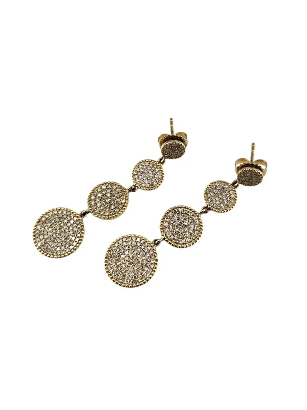 14K Yellow Gold and Pave Diamond Dangle Drop Earrings #25480
